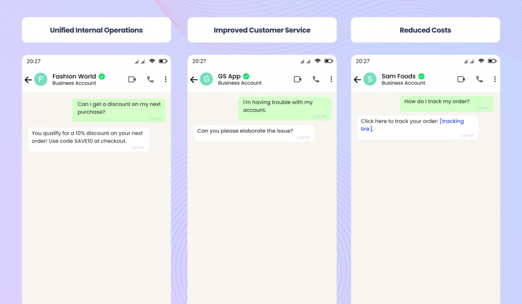 Unified internal operations, improved customer service, reduced costs whatsapp